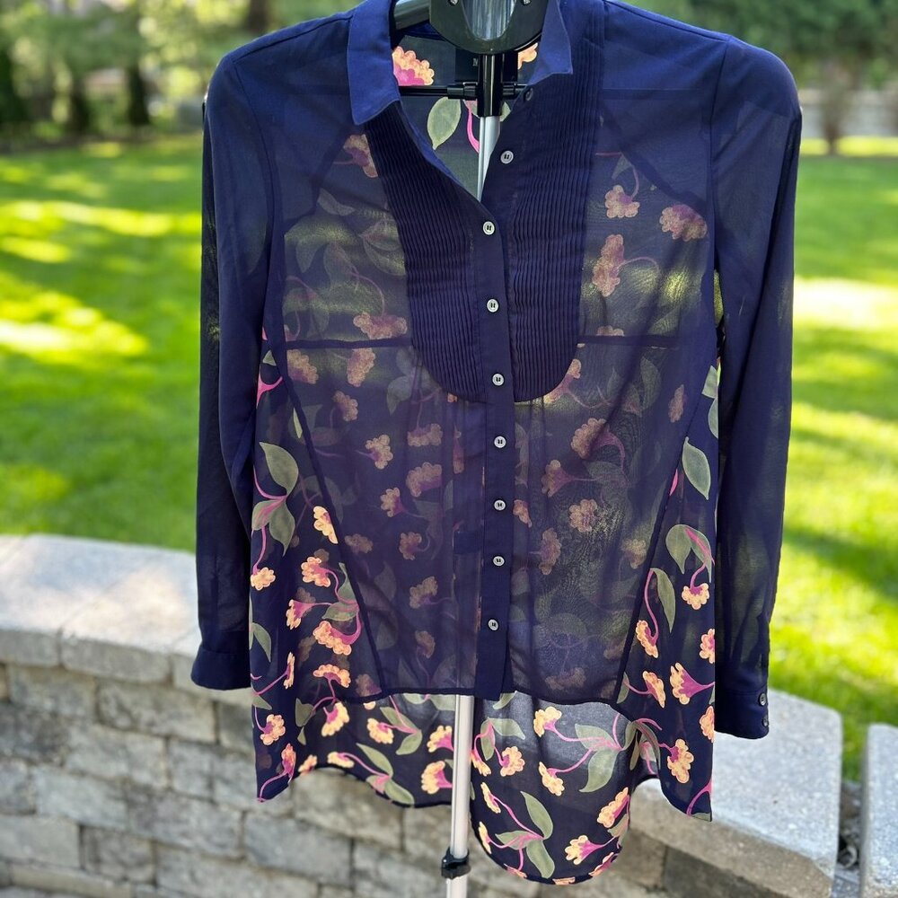 NWOT Anthropologie Maeve Floral High-Low Sheer Pintuck Tunic 4 - Picture 2 of 16